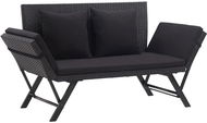 Garden Bench with Cushions 176cm Black Polyrattan - Garden Bench