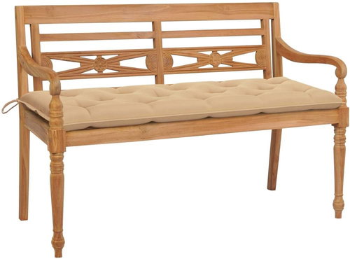 Batavia bench with beige cushion 150 cm solid teak 3062199 - Garden Bench - Main image