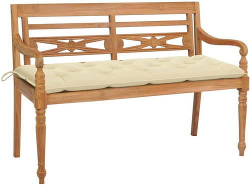 Batavia bench with creamy white cushion 150 cm solid teak 3062198 - Garden Bench - Main image
