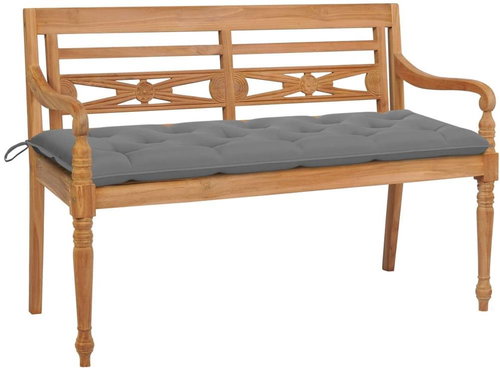 Batavia bench with gray cushion 150 cm solid teak 3062197 - Garden Bench - Main image