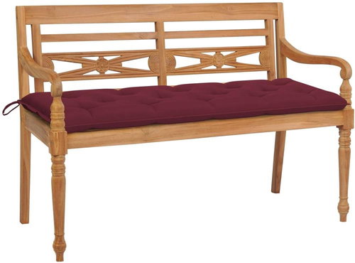 Batavia bench with wine cushion 150 cm solid teak 3062205 - Garden Bench - Main image