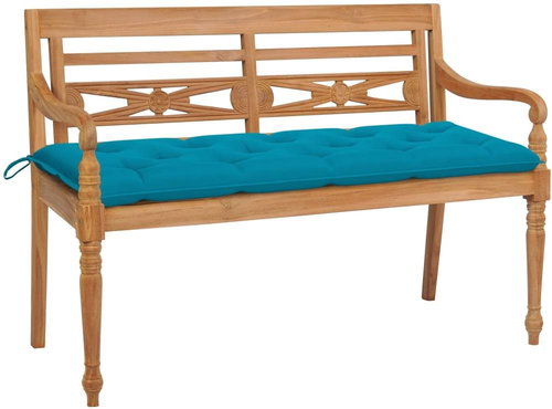 Batavia bench with light blue cushion 150 cm solid teak 3062200 - Garden Bench - Main image