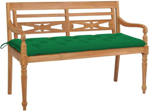 Batavia bench with green cushion 150 cm solid teak 3062201 - Garden Bench - Main image