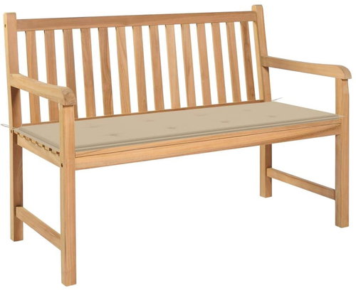 Garden bench with beige cushion 120 cm solid teak 3062679 - Garden Bench - Main image