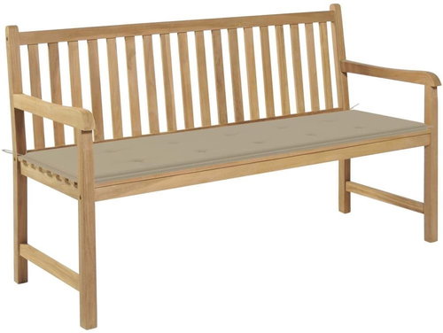Garden Bench with Beige Cushion 150cm Solid Teak 3062706 - Garden Bench - Main image