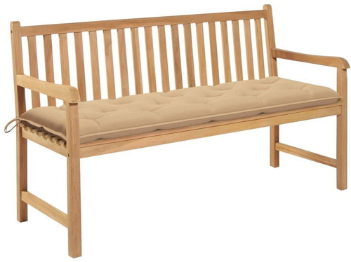 Garden Bench with Beige Cushion 150cm Solid Teak 3062721 - Garden Bench - Main image