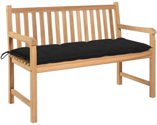 Garden Bench with Black Cushion 120cm Solid Teak 3062698 - Garden Bench - Main image