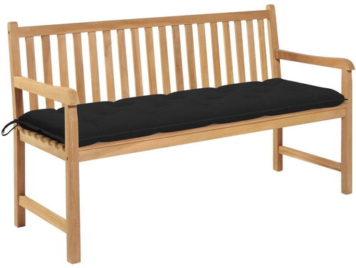 Garden Bench with Black Cushion 150cm Solid Teak 3062725 - Garden Bench - Main image