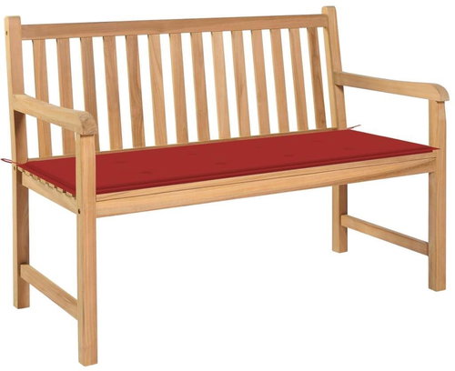 Garden Bench with Red Cushion 120cm Solid Teak 3062682 - Garden Bench - Main image