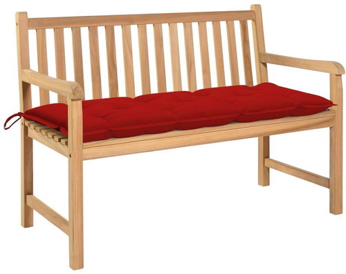 Garden Bench with Red Cushion 120cm Solid Teak 3062697 - Garden Bench - Main image