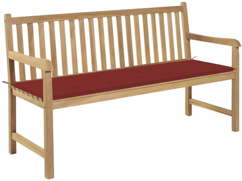 Garden Bench with Red Cushion 150cm Solid Teak 3062709 - Garden Bench - Main image