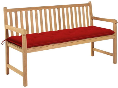 Garden Bench with Red Cushion 150cm Solid Teak 3062724 - Garden Bench - Main image