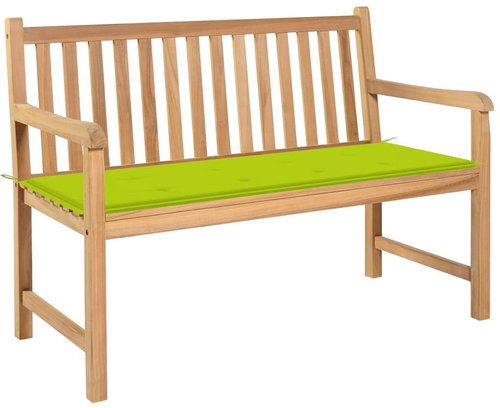 Garden Bench with Bright Green Cushion 120cm Solid Teak 3062687 - Garden Bench - Main image