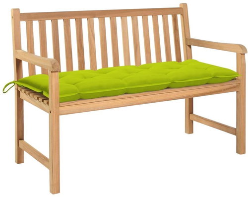 Garden Bench with Bright Green Cushion 120cm Solid Teak 3062702 - Garden Bench - Main image