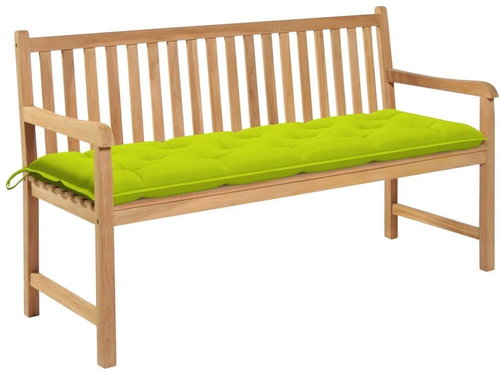 Garden Bench with Bright Green Cushion 150cm Solid Teak 3062729 - Garden Bench - Main image