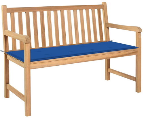 Garden Bench with Royal Blue Cushion 120cm Solid Teak 3062686 - Garden Bench - Main image
