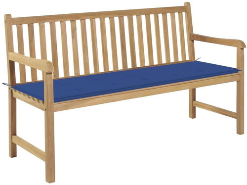 Garden Bench with Royal Blue Cushion 150cm Solid Teak 3062713 - Garden Bench - Main image