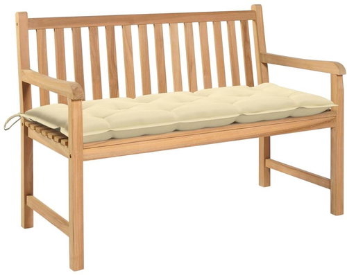 Garden Bench with Creamy White Cushion 120cm Solid Teak 3062693 - Garden Bench - Main image