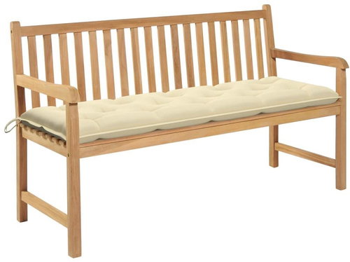 Garden Bench with Creamy White Cushion 150cm Solid Teak 3062720 - Garden Bench - Main image