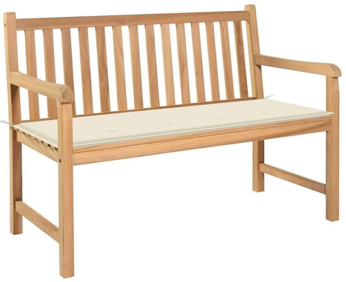 Garden Bench with Cream Cushion 120cm Solid Teak 3062678 - Garden Bench - Main image