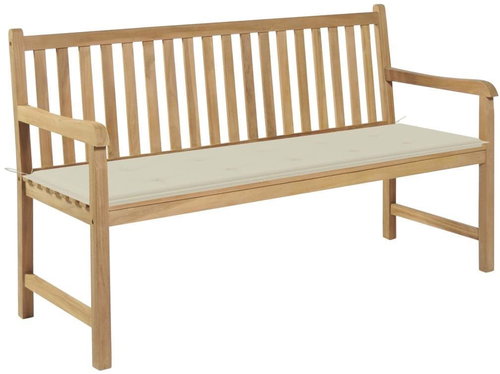 Garden Bench with Cream Cushion 150cm Solid Teak 3062705 - Garden Bench - Main image