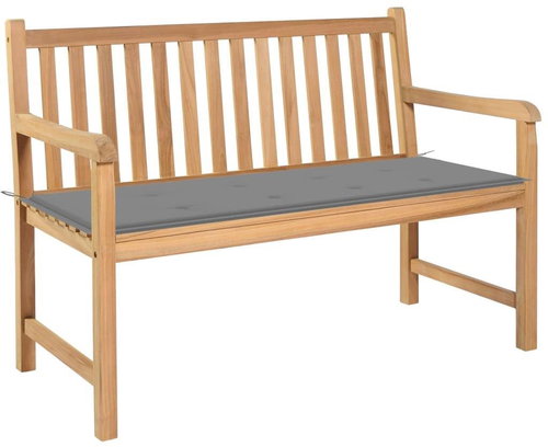 Garden Bench with Grey Cushion 120cm Solid Teak 3062677 - Garden Bench - Main image