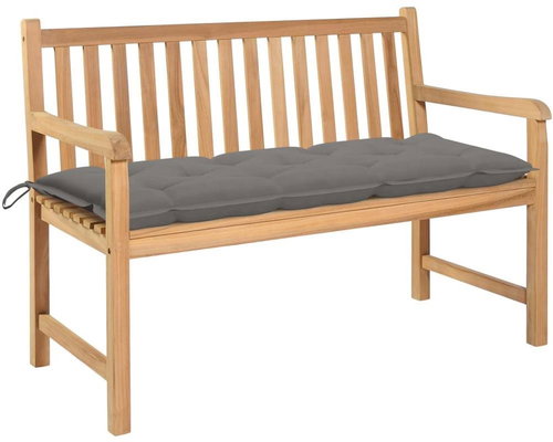 Garden Bench with Grey Cushion 120cm Solid Teak 3062692 - Garden Bench - Main image