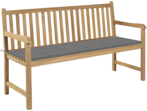 Garden Bench with Grey Cushion 150cm Solid Teak 3062704 - Garden Bench - Main image