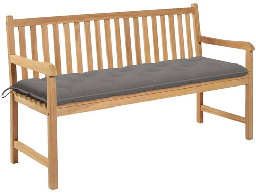 Garden Bench with Grey Cushion 150cm Solid Teak 3062719 - Garden Bench - Main image