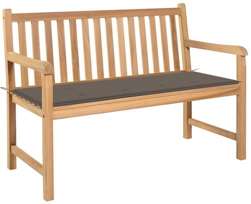 Garden Bench with Taupe Cushion 120cm Solid Teak 3062684 - Garden Bench - Main image