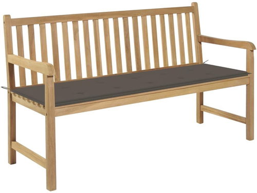 Garden Bench with Taupe Cushion 150cm Solid Teak 3062711 - Garden Bench - Main image