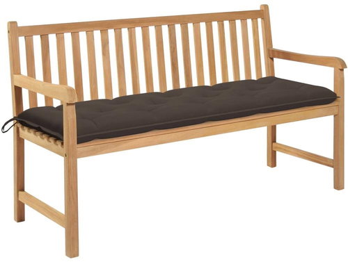Garden Bench with Taupe Cushion 150cm Solid Teak 3062726 - Garden Bench - Main image