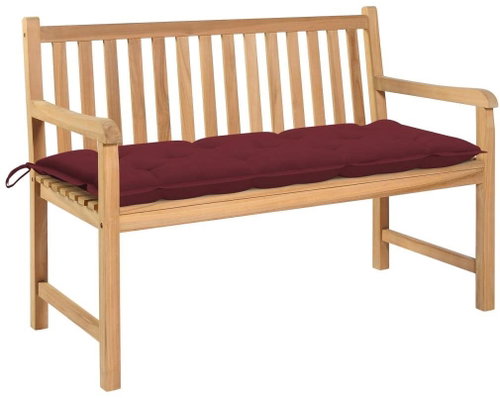 Garden Bench with Burgundy Cushion 120cm Solid Teak 3062700 - Garden Bench - Main image