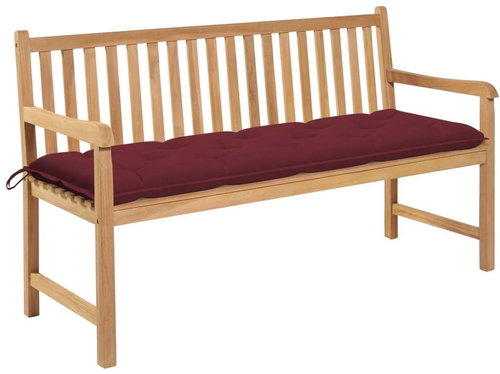Garden Bench with Burgundy Cushion 150cm Solid Teak 3062727 - Garden Bench - Main image
