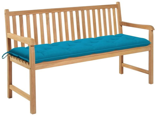 Garden Bench with Light Blue Cushion 150cm Solid Teak 3062722 - Garden Bench - Main image