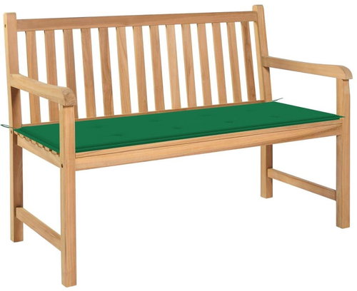 Garden Bench with Green Vushion 120cm Solid Teak 3062681 - Garden Bench - Main image
