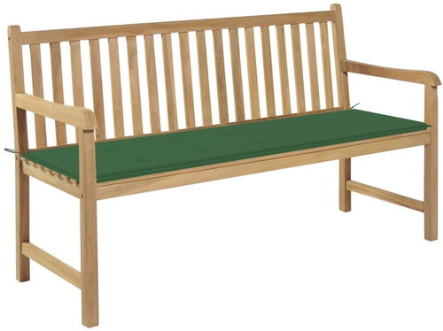 Garden Bench with Green Cushion 150cm Solid Teak 3062708 - Garden Bench - Main image