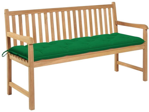 Garden Bench with Green Cushion 150cm Solid Teak 3062723 - Garden Bench - Main image
