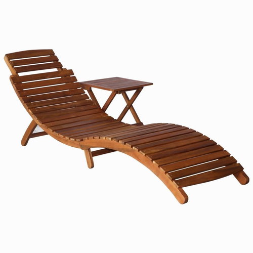 Zahradní lehátko se stolkem masivní akáciové dřevo hnědé - Garden Lounger - Main image