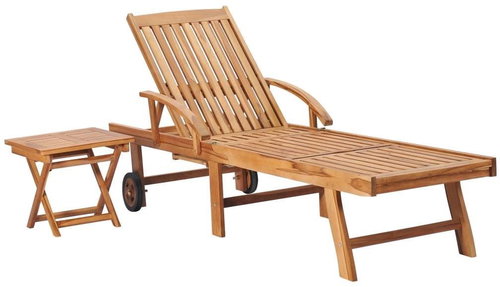 SHUMEE Lehátko zahradní se stolkem, teak - Zahradní lehátko - Main image