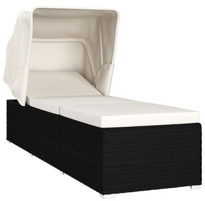 Garden lounger with canopy and cushion polyrattan cream white - Garden Bed - Main image