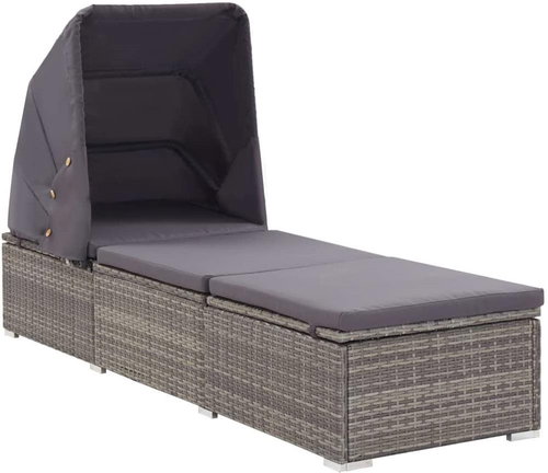 Garden deckchair with canopy and cushion polyrattan grey - Garden Bed - Main image