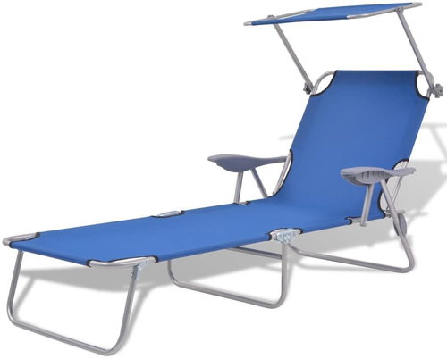Garden deck chair with blue steel roof - Garden Lounger - Main image