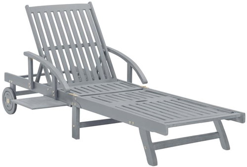 Garden Deck Chair Grey Solid Acacia - Garden Lounger - Main image