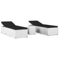 3-piece Garden Lounger with Tea Table White Polyrattan - Garden Lounger