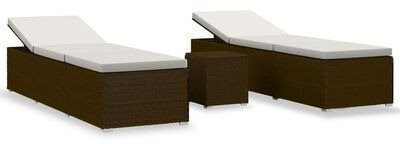 3-piece Garden Lounger with Tea Table Polyrattan Brown - Garden Lounger - Main image