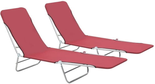 Folding garden chairs 2 pcs steel and red fabric - Garden Lounger - Main image