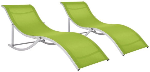 Folding Garden Chairs 2 pcs Green Textile - Garden Lounger - Main image