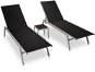 Garden Lounger Garden Chairs 2 pcs with Table Steel and Textile Black - Zahradní lehátko
