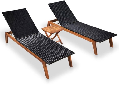 Garden chairs 2 pcs with a table polyrattan and massive acacia - Garden Lounger - Main image